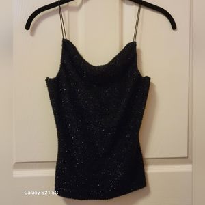 XOXO Vintage fuzzy Plush Black Metallic Stretch Top 1990s y2k S